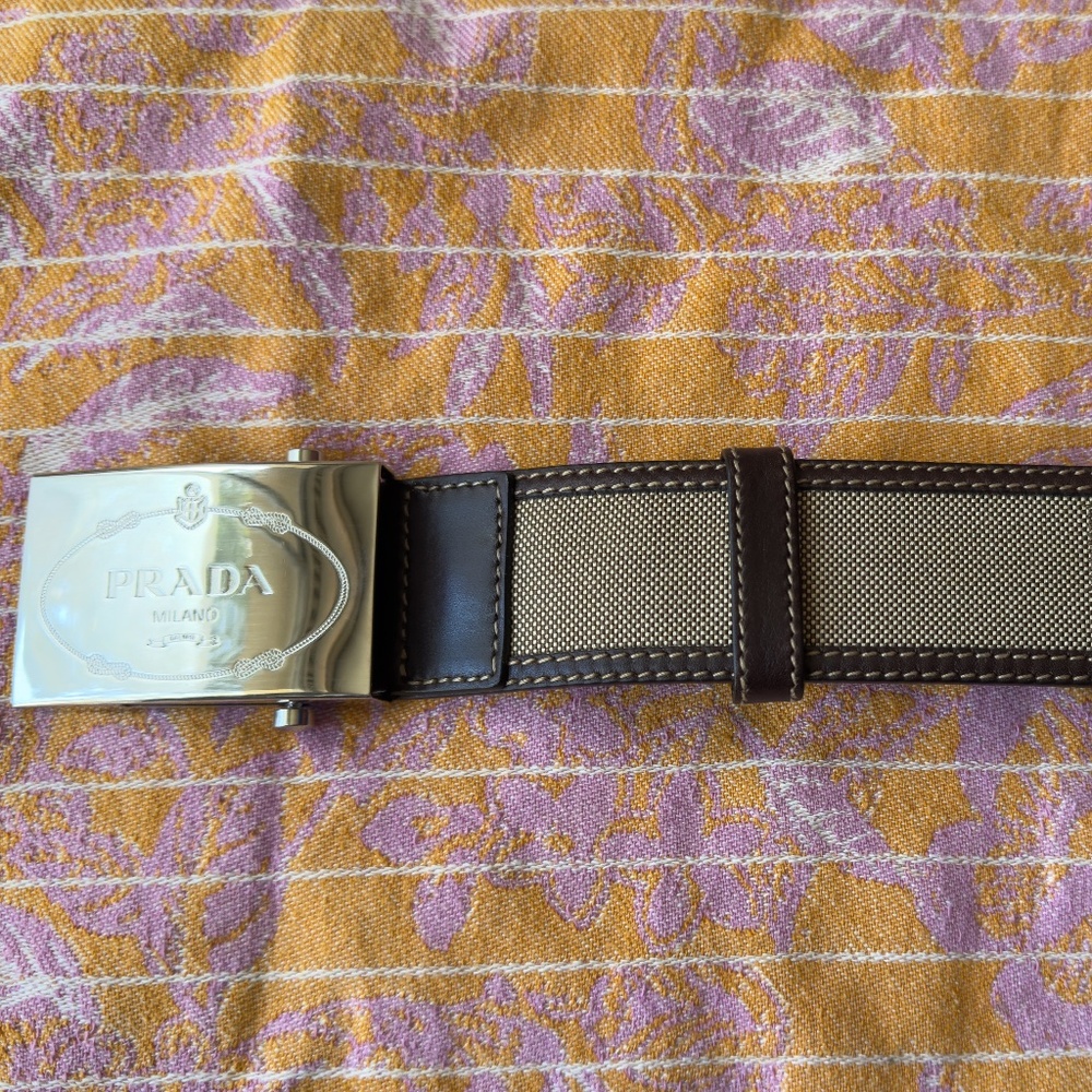 Prada Belt, size 32, Genuine Leather and Fabric, Made in Italy